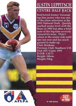 1995 Select AFL #377 Justin Leppitsch Back
